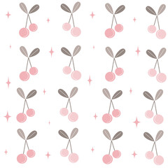 cute seamless vector pattern background illustration with cherries and stars