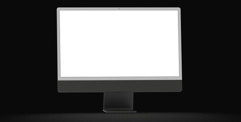 Computer display mock up with blank white screen. Stylish desktop computer mockup. dark