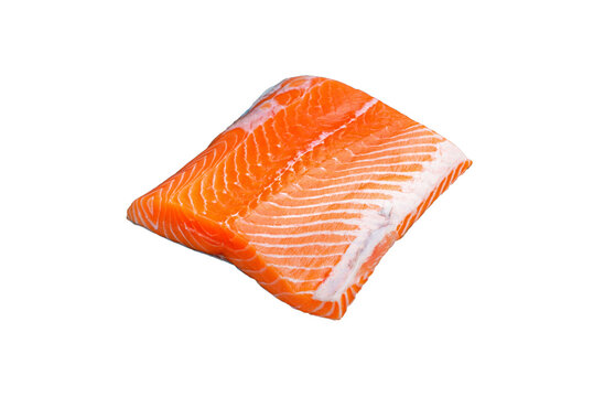 Fresh salmon fillet. The tastiest delicacy from the Faroe Islands. Isolated on white background