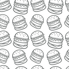 Burger Icon Emoji Pattern. Food Seamless Background Symbols. Doodle Emoticon Illustration Design Vector.