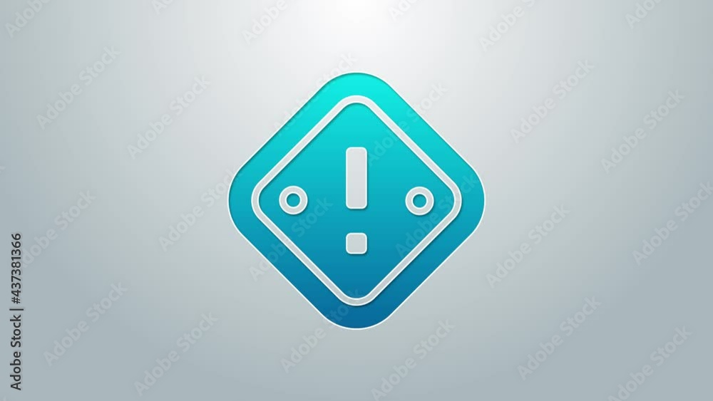 Poster Blue line Exclamation mark in triangle icon isolated on grey background. Hazard warning sign, careful, attention, danger warning important sign. 4K Video motion graphic animation