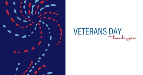 Composition of veterans day text with american flag decorated fireworks