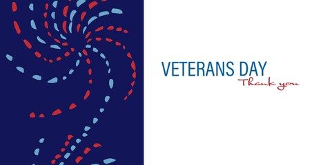 Obraz premium Composition of veterans day text with american flag decorated fireworks