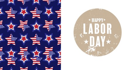 Composition of labor day text with american flag decorated stars