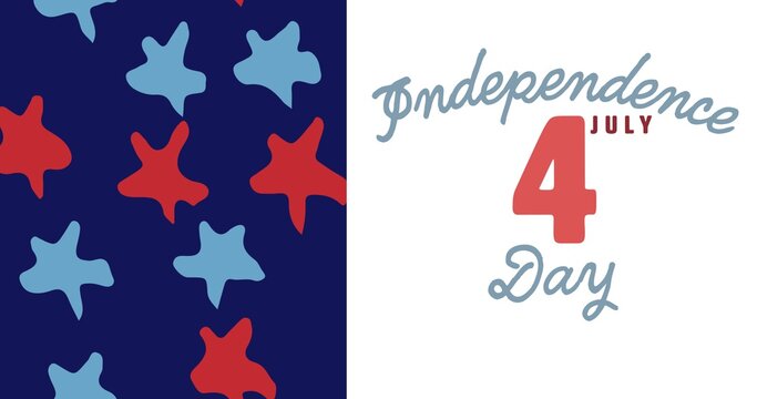 Composition of independence day text with american flag decorated stars