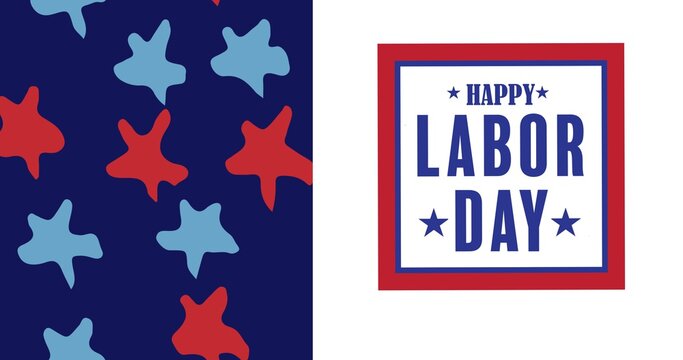 Composition of labor day text with american flag decorated stars