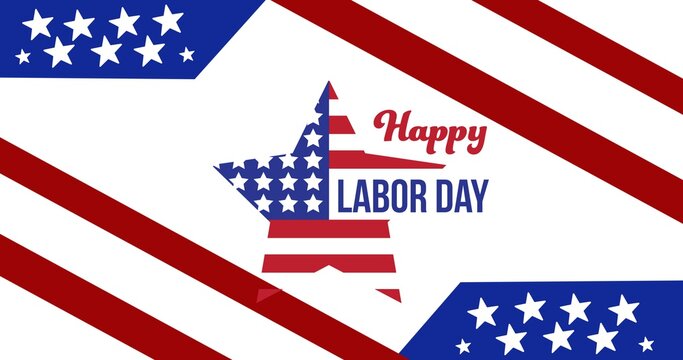 Composition of labor day text over american flag