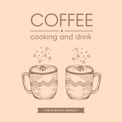 Hand-drawn sketch cups with coffee drinks.