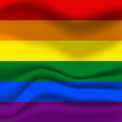 Naklejka premium Flag LGBT squared icon, badge or button. Template design, vector illustration. Love wins. LGBT symbol in rainbow colors. Gay pride silk textile background