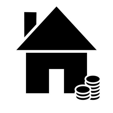 recommend clip art: House and coins money icon black on white mortgage rent appreciation real estate money black on white isolated vector illustration