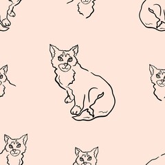 Vector cats seamless pattern. Line art cats. Linear drawing of pets. Design for printing on textiles, packaging, paper, wallpaper. 