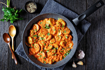 zucchini in a creamy tomato sauce, top view