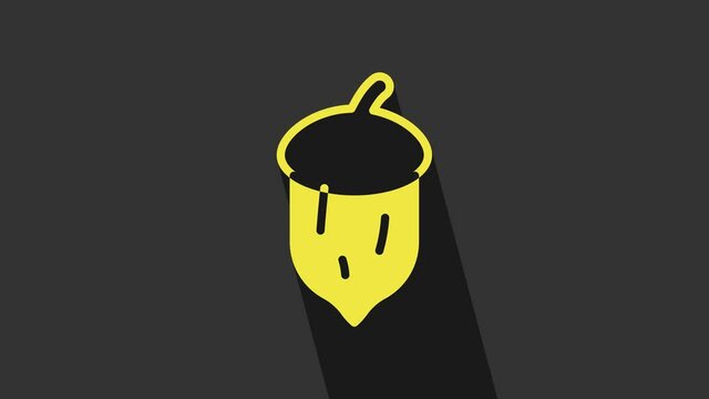 Yellow Acorn, oak nut, seed icon isolated on grey background. 4K Video motion graphic animation