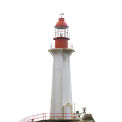 Lighthouse beacon on rock isolated on white