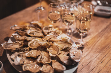 warm still life with oysters and champagne