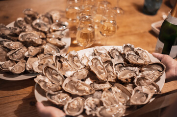 warm still life with oysters and champagne