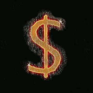 Dollar money sign, symbol isolated on black background