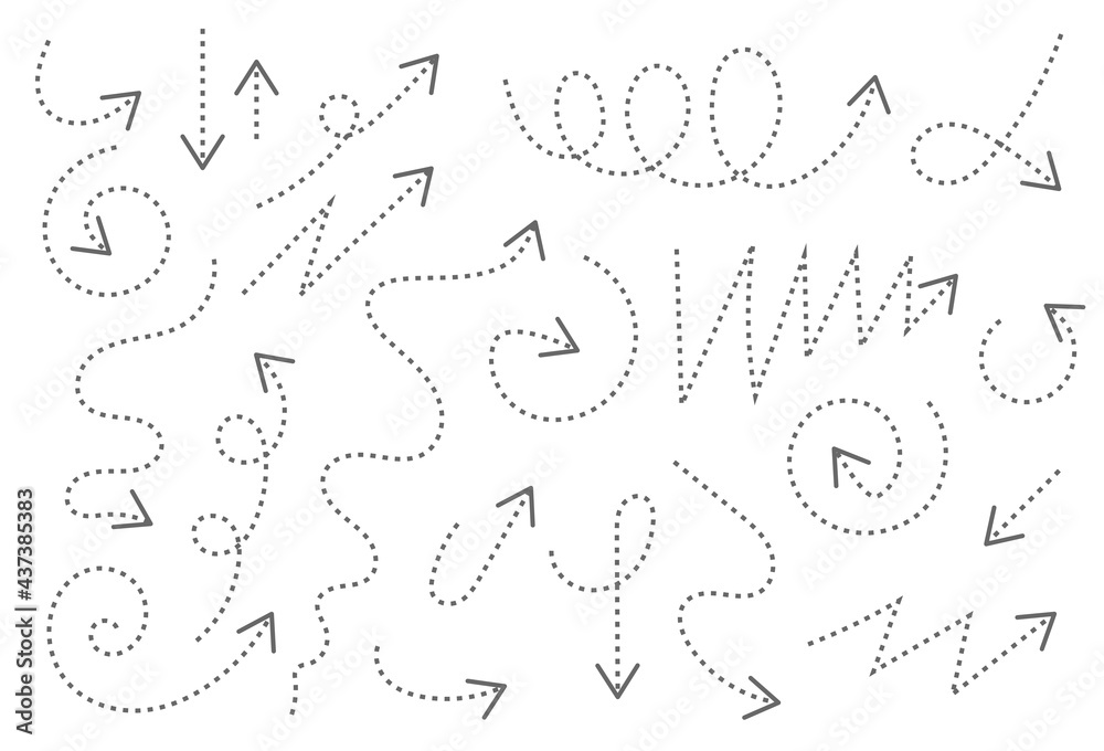 Poster Hand drawn arrows set with dashed lines