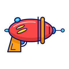 Vector illustration with one cartoon retro space blaster, laser weapon or ray gun on white background. 
