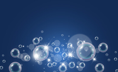 Air soap bubbles on a transparent background .Vector illustration of bulbs.	
