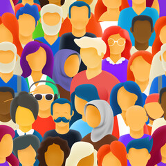 Big crowd of different race people seamless pattern