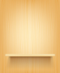 Wooden wall and book shelf. Template for place objects