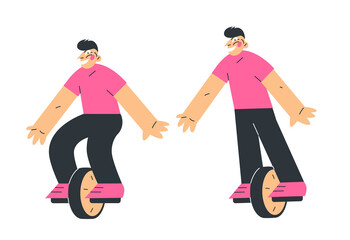 vector illustration a young man rides a monowheel © Sergei