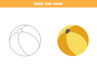 Trace and color toy ball. Worksheet for kids.