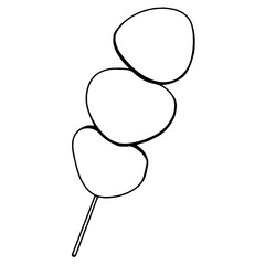 Asian rice sweets pastry mochi isolate on white background. Doodle contour line digital art. Print for sticker, postcards, menus, restaurants, packaging, wrapping paper, postcard