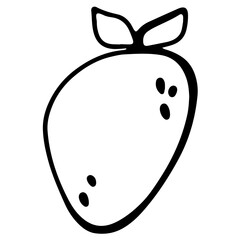Asian cute strawberry isolate on white background. Doodle contour line digital art. Print for sticker, postcards, menus, restaurants, packaging, wrapping paper, postcard