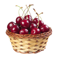 Cherry in a wicker basket isolated on white