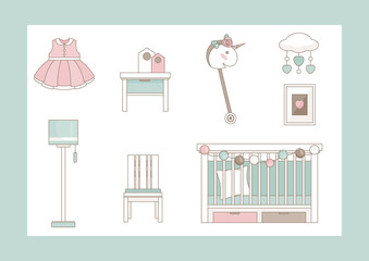 Baby room set with furniture and decor
