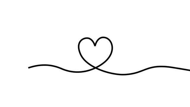 Self-drawing simple animation of single continuous drawing of one heart line. Freehand drawing, black lines on a white background.