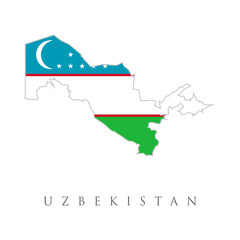 Uzbekistan detailed map with flag of country. Uzbekistan with national flag map. Republic of Uzbekistan. Uzbek flags isolated on white background.