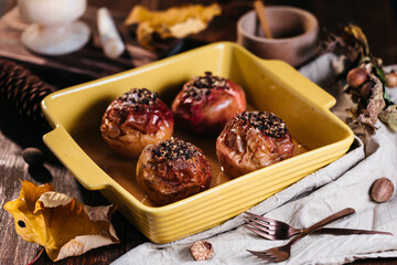 Filled apple with nuts and cream