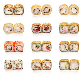 assorted rolls isolate on white background