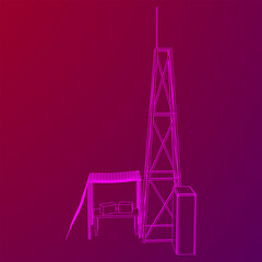Antenna. Telecommunications signal transmitter radio tower. Communications concept. Wireframe low poly mesh vector illustration
