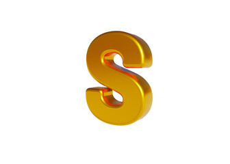 Volumetric glossy Golden Metallic uppercase letter S isolated on white background. 3D rendered alphabet. Modern font for banner, poster, cover, logo design template element.