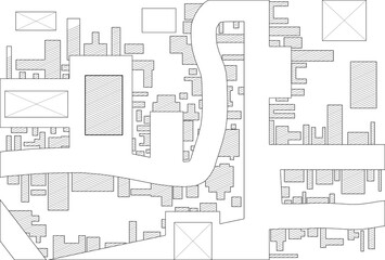 Marked territory on cadastral map, top view. Illustration