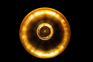 a circle lamp hanging in the room 