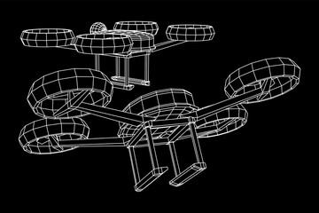 Fototapeta na wymiar Drone flying with action video camera. Wireframe low poly mesh vector illustration