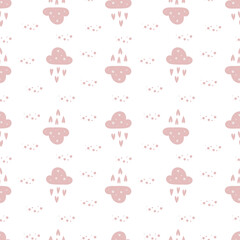 Cute seamless pattern with clouds and hearts for kids holidays. Vector illustration can be used for wallpaper, pattern fills, web page background, baby shower, surface textures. Design for kids