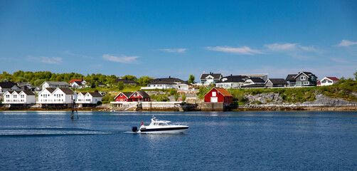 Pleasure boat in Brønnøysund harbor,Helgeland