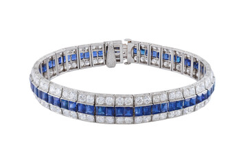 Female sapphire bracelet with diamonds isolated on a white background