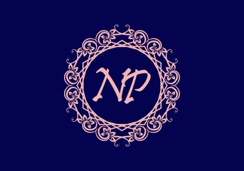 NP initial letter in vintage circle frame