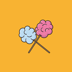 Two Cotton Candy sticks vector illustration. Sweet food symbol.
