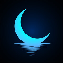 Obraz na płótnie Canvas Moon logo design. Crescent above the water. Half moon over the sea. Vector illustration.