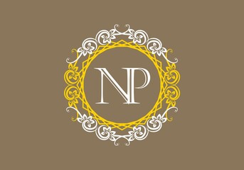 NP initial letter in vintage circle frame © Adipra