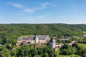 Fototapeta na wymiar Bird's eye view of the majestic Ebernburg Castle in Rheinhessen / Germany 