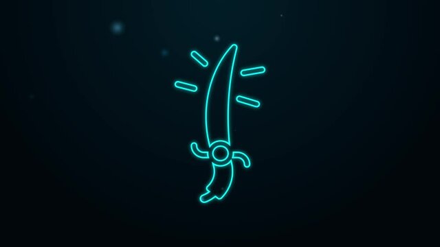 Glowing neon line Arabian saber icon isolated on black background. 4K Video motion graphic animation